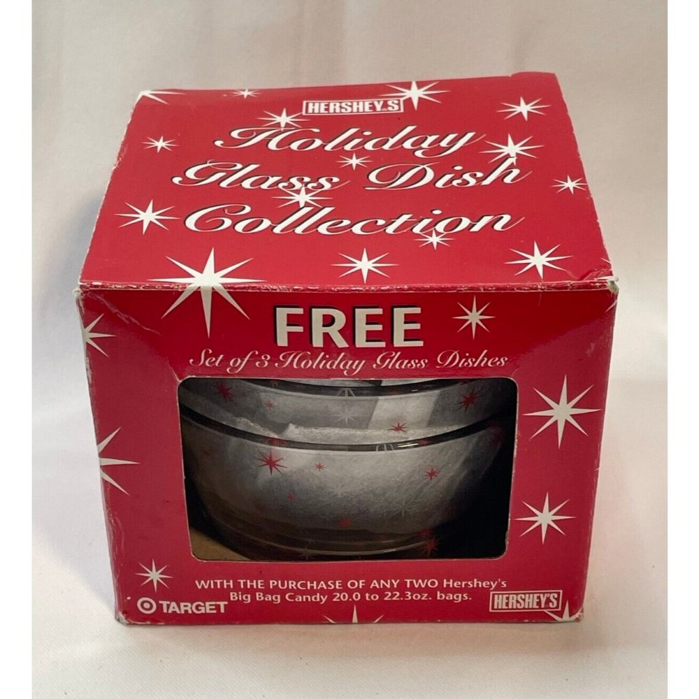 Hershey's Holiday Glass Dish Collection 3 candy bowls Retro 2004